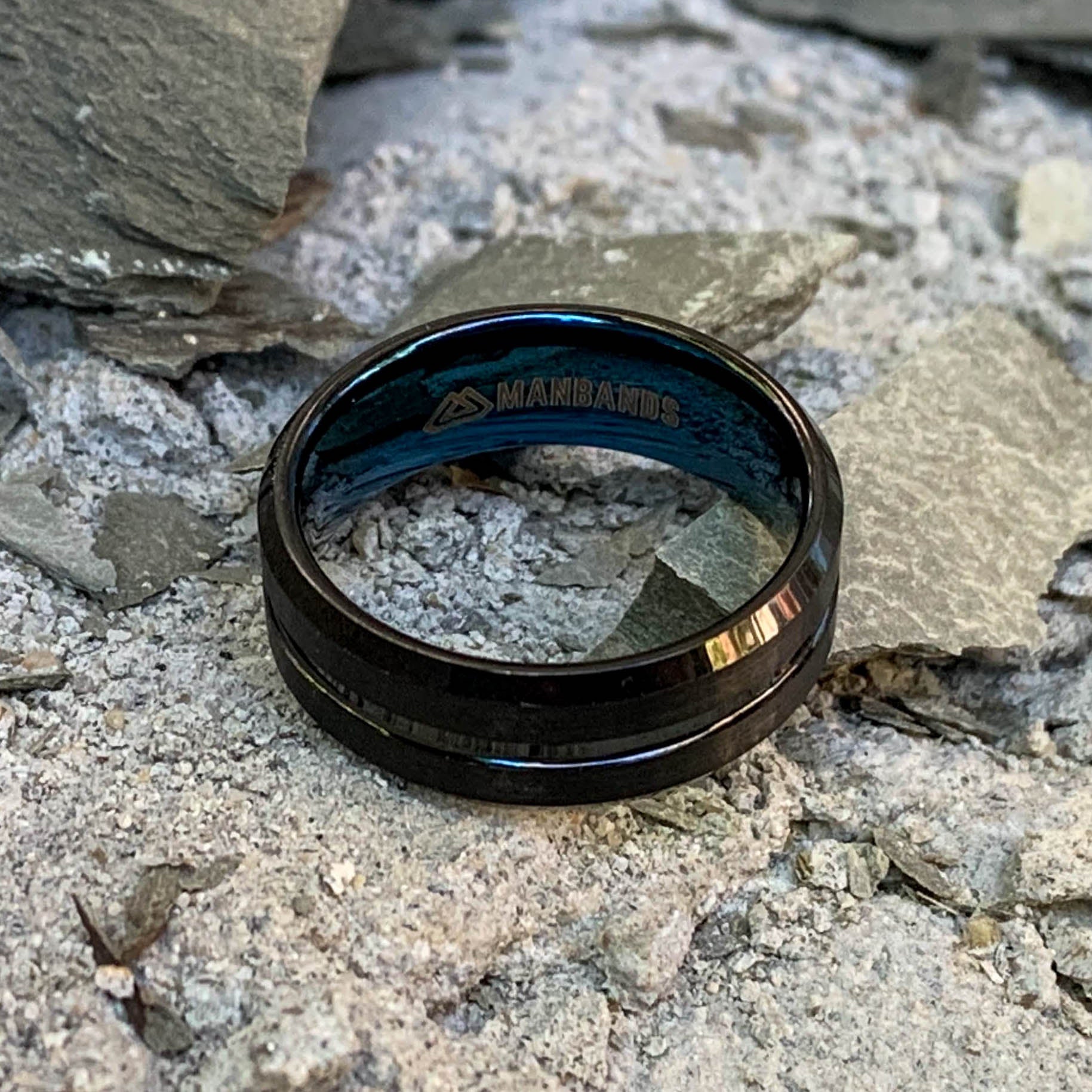 Black Tungsten Ring With Blue Interior