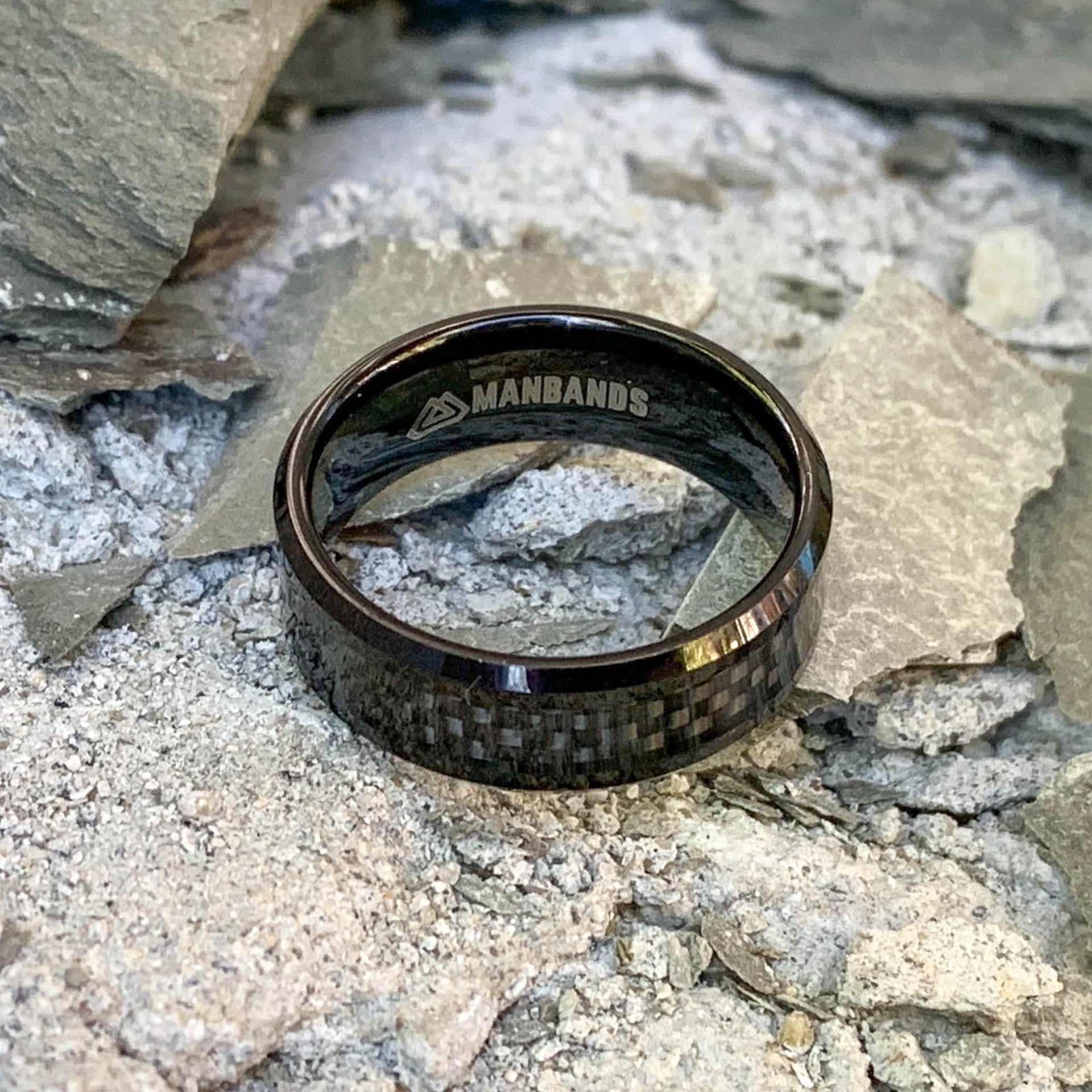 Black Ring with Carbon Fibre Inlay