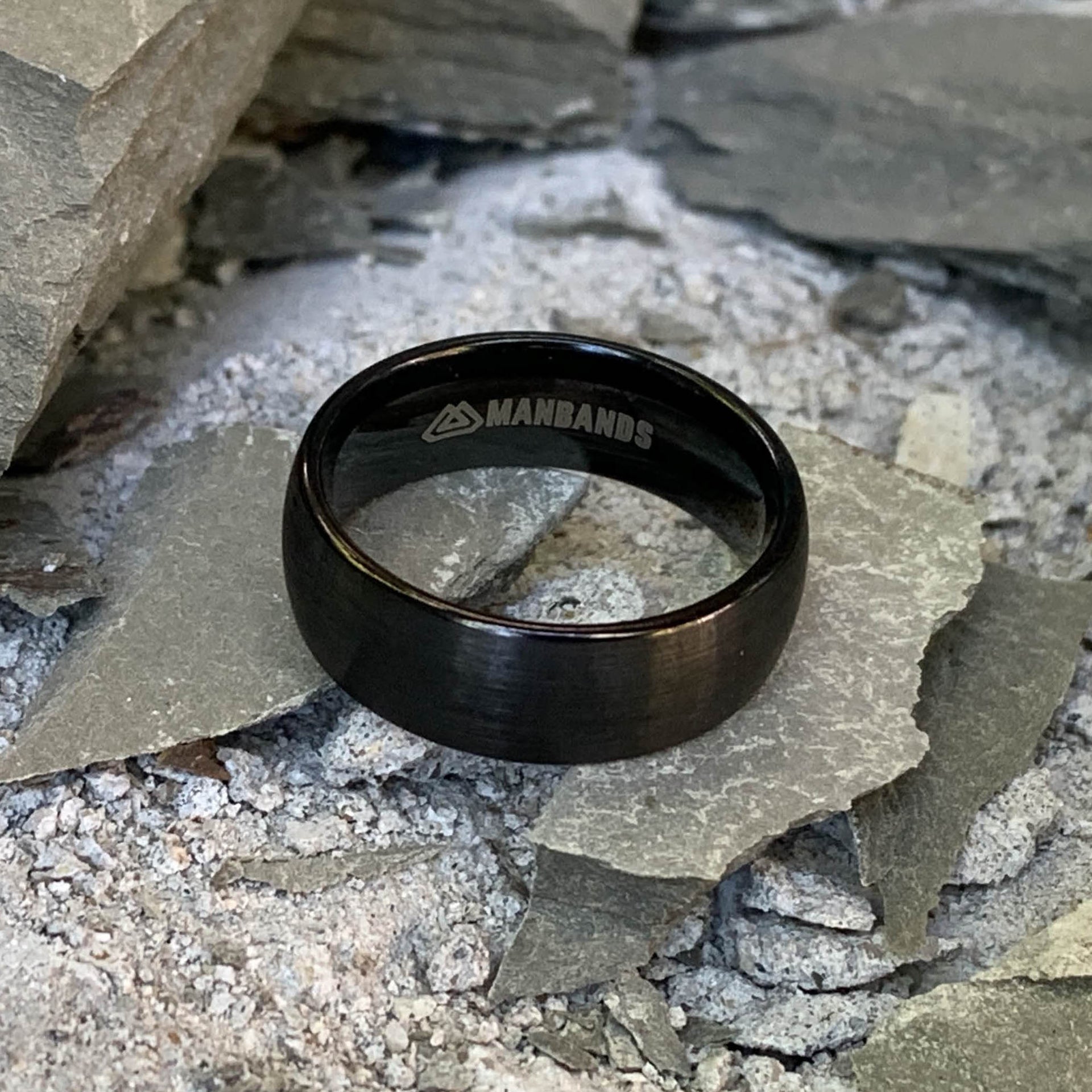 Brushed Black Rounded Tungsten Ring