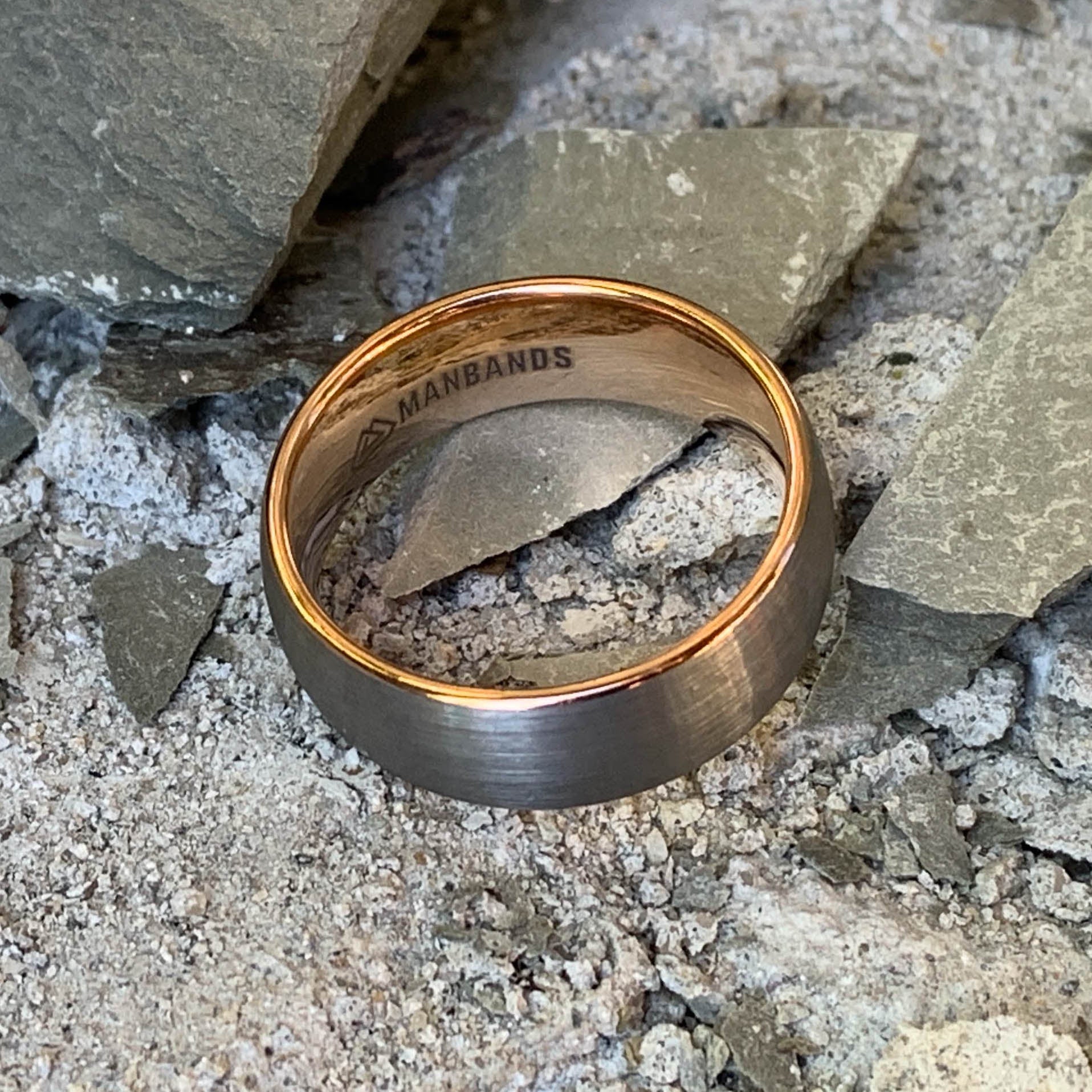 Brushed Silver Ring with Rose Gold Domed Interior