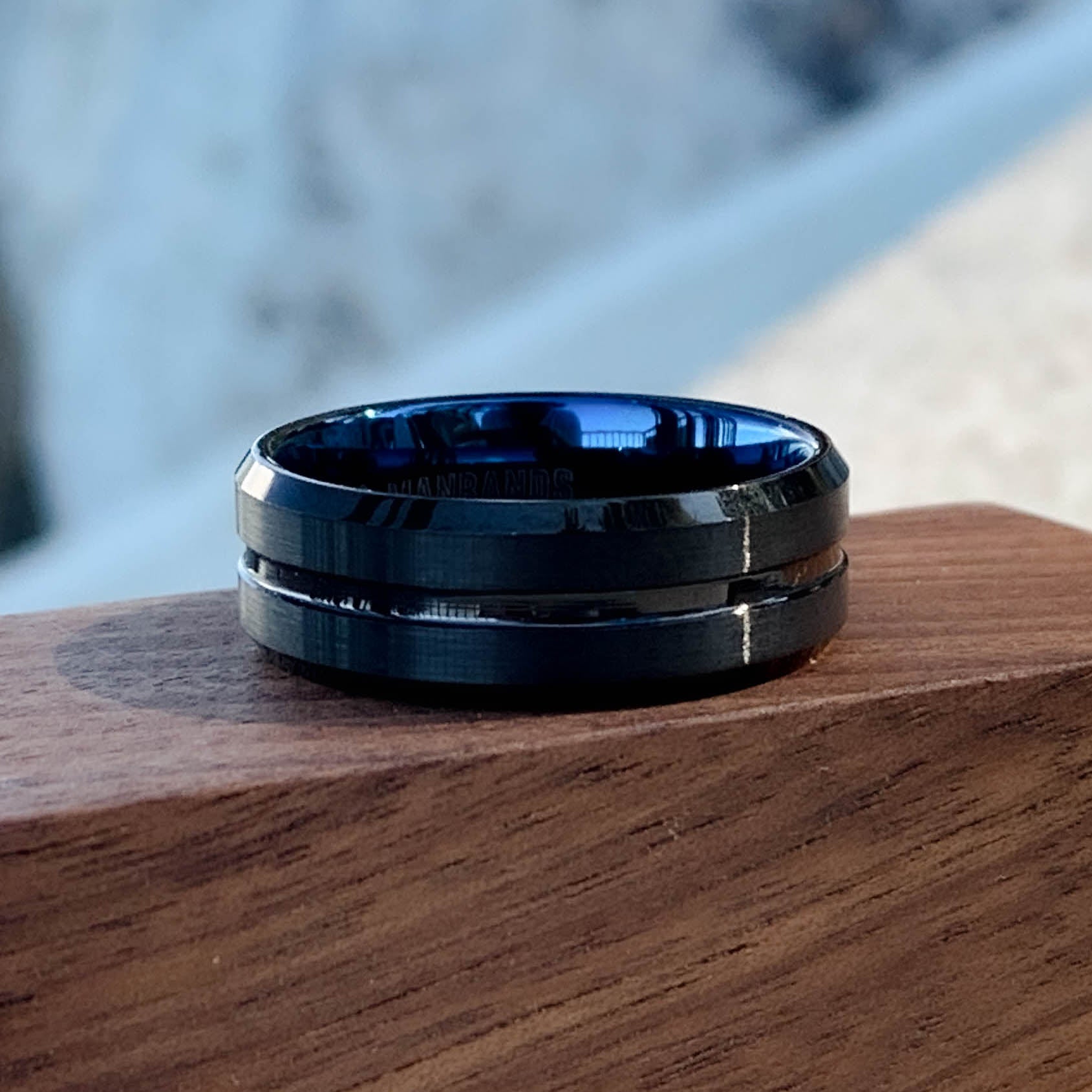 Black Tungsten Ring With Blue Interior